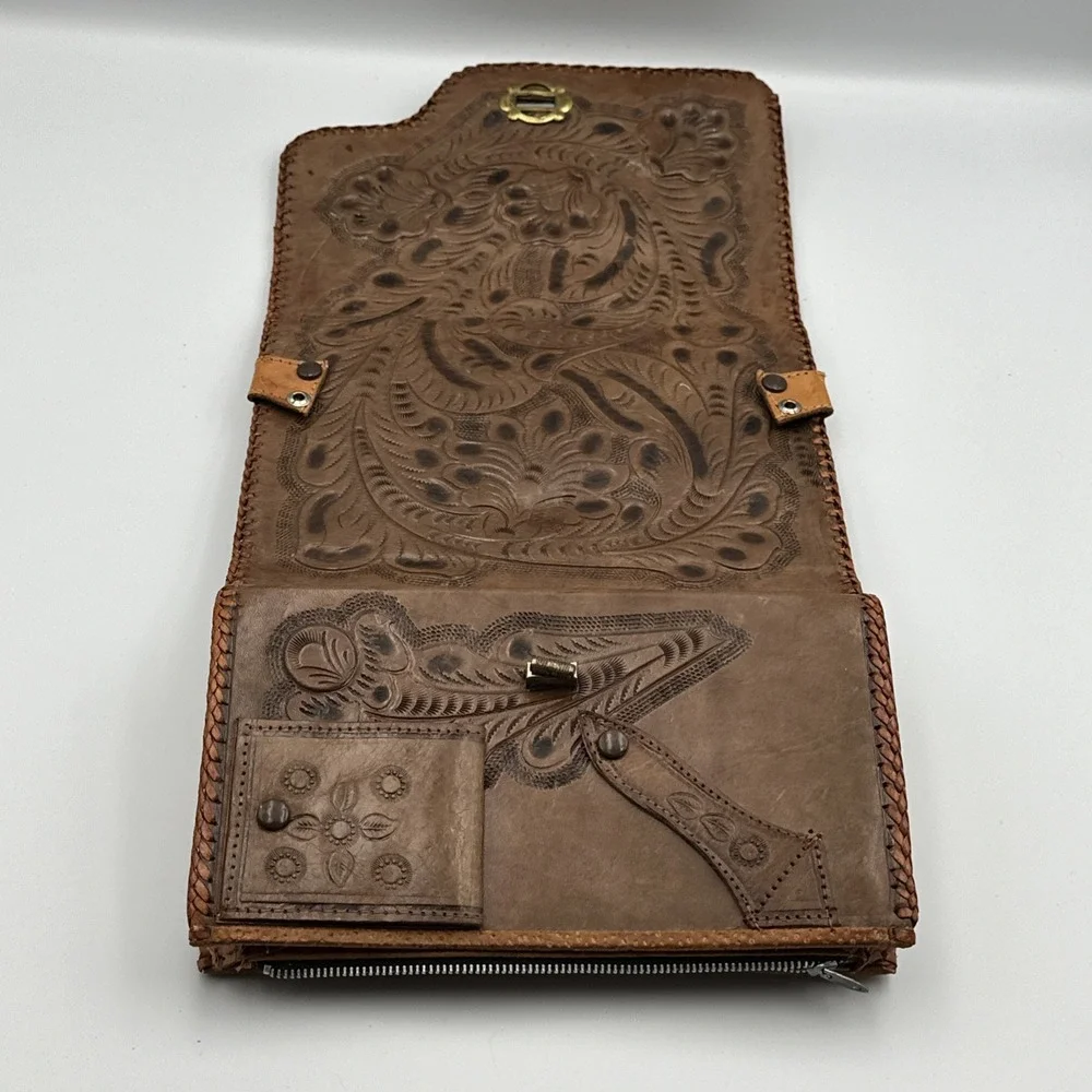 Handmade‎ Rawhide Leather Reversible Purse Handbag Floral Western Style